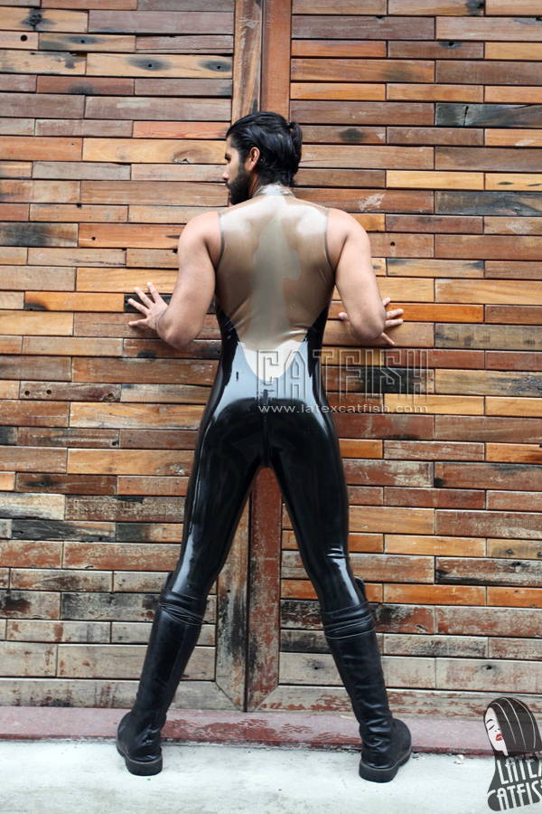 Men's 'Show-Off' Two-Color Sleeveless Latex Catsuit