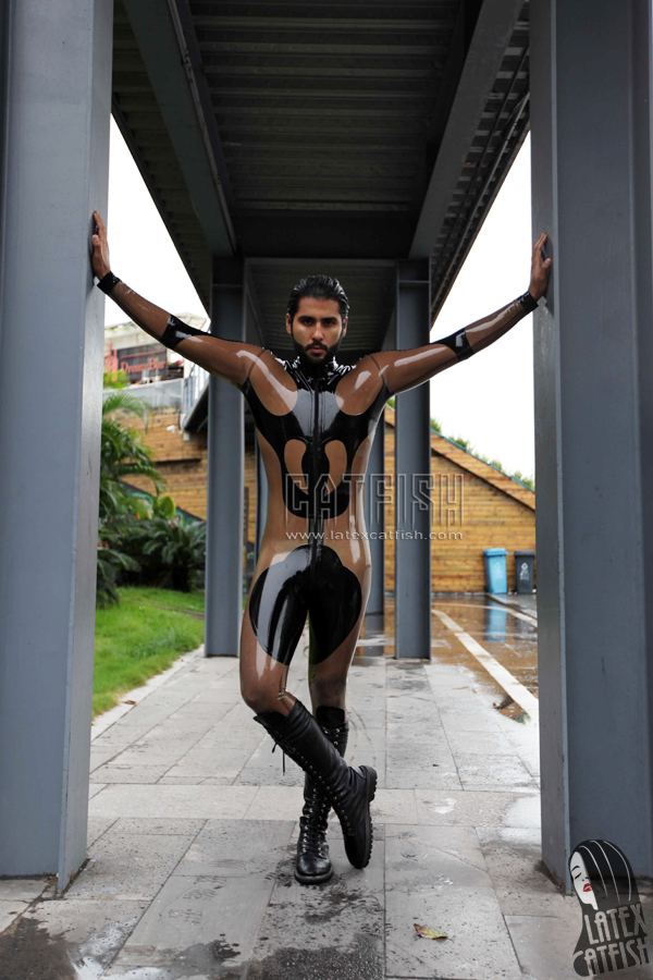 Men's 'Tribalistic' Two-Tones Latex Catsuit