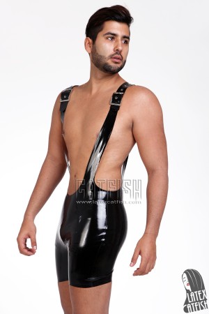 Men's Adjustable Straps Latex Wrestling Suit