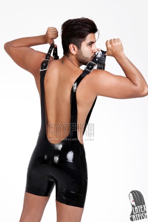 Men's Adjustable Straps Latex Wrestling Suit