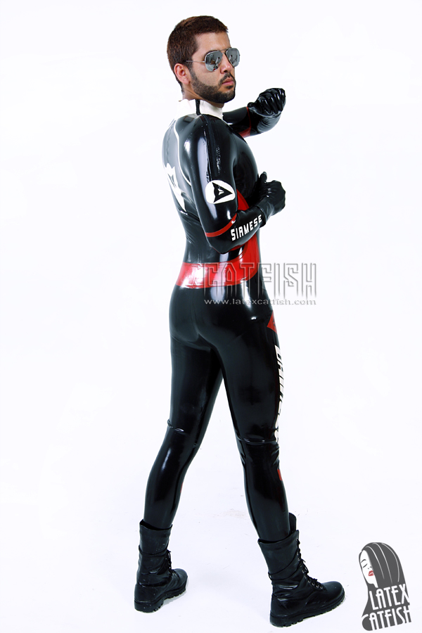 Men's 'Smart Biker' Brand Name Latex Shoulder-Zipper Catsuit