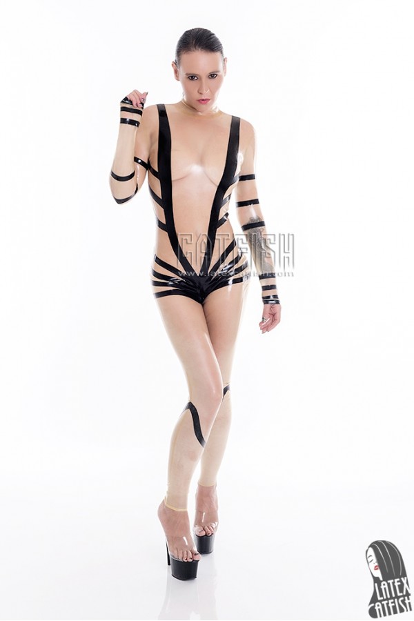 'Ribbon Entwined' Transparent Latex Catsuit