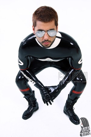 Men's 'Smart Biker' Brand Name Latex Shoulder-Zipper Catsuit