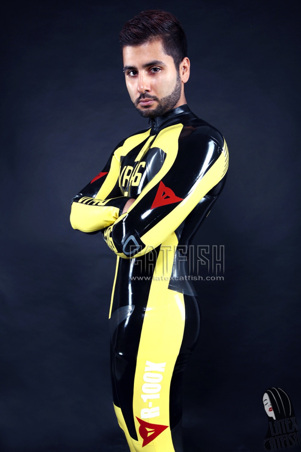 Men's 'VR46' Brand Name MotoGP Biker Latex Catsuit Men's 'VR46' Brand Name MotoGP Biker Latex Catsuit