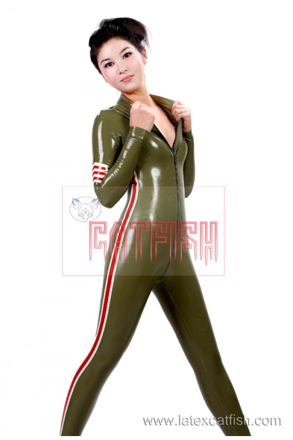 'Camouflaged Conspirator' Latex Striped Catsuit