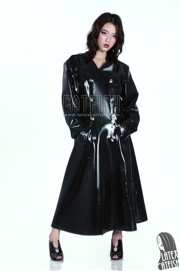 Unisex Loose-fitting Latex Hooded Double-Breasted Trenchcoat