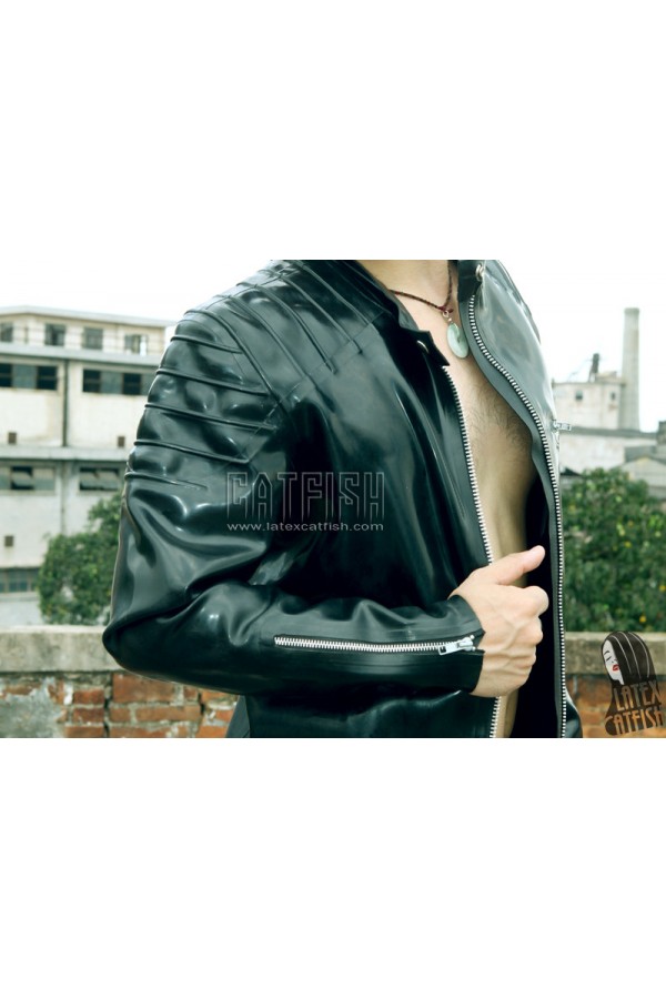 Men's Zip-Front Latex Biker Jacket