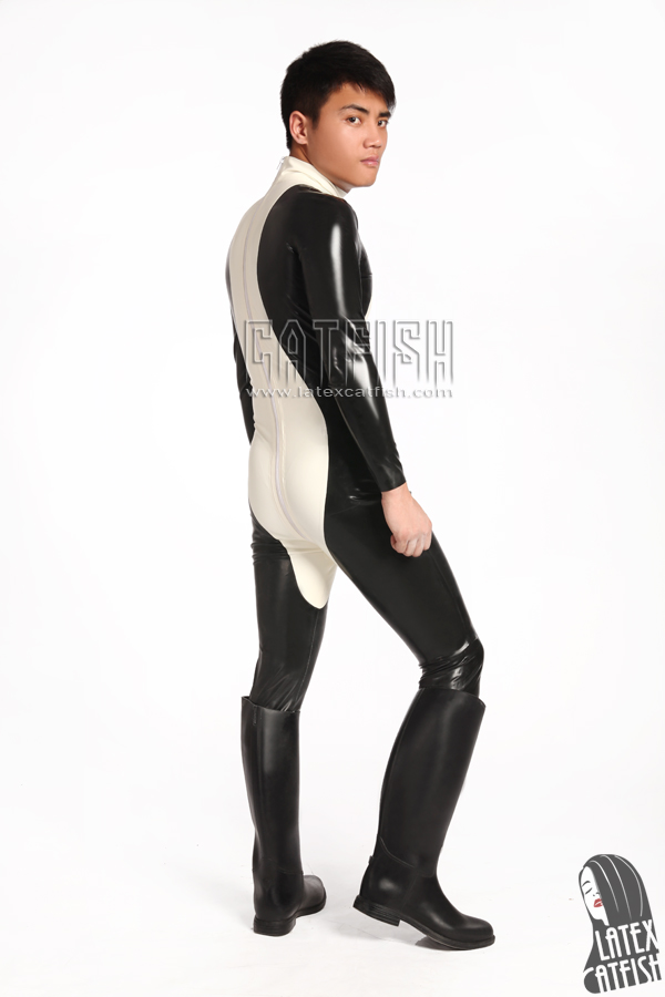 Men's 'Ebony-Ivory' Back Zipper Latex Catsuit