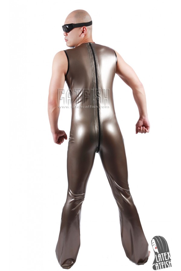 Men's 'Retro'70s' Flared Legs Sleeveless Latex Jumpsuit