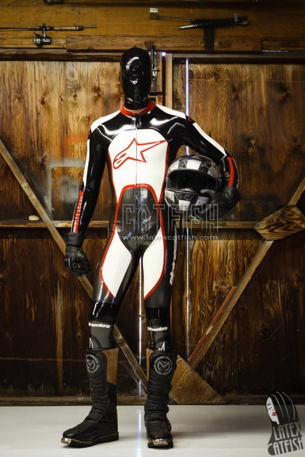 Men's Brandname Biker Latex Catsuit Version 9 Men's Brandname Biker Latex Catsuit Version 9