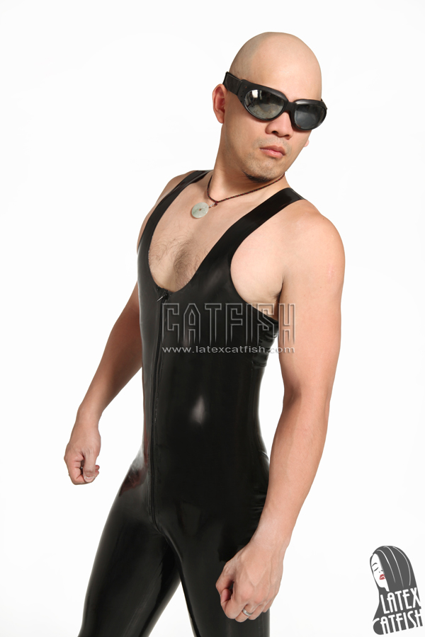 Men's 'Muscle' Singlet Front Zipper Latex Catsuit