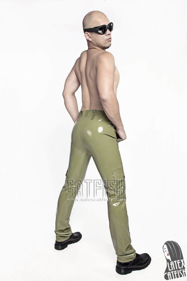 Men's High-Waisted Latex Cargo Pants