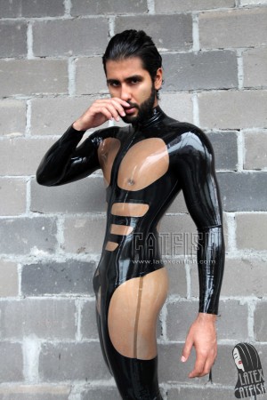 Men's 'Hole-istic' Two-Tones Latex Catsuit