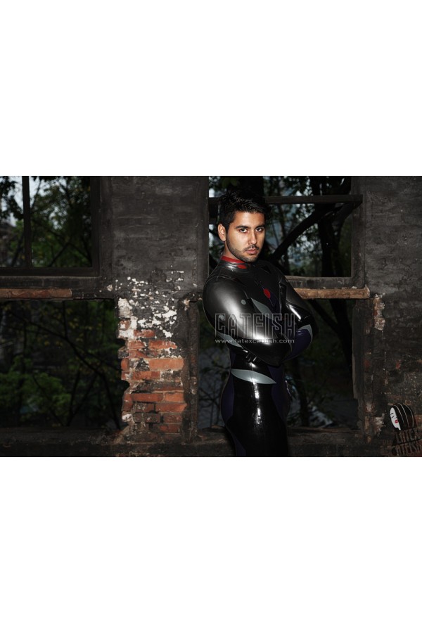 Men's 'Celestial' Latex Back Zipper Catsuit With Feet