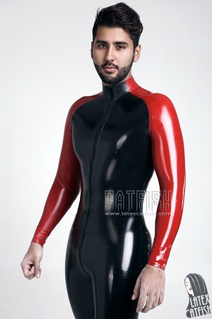 Men's 'Curv-ical' Front Zipper Latex Catsuit