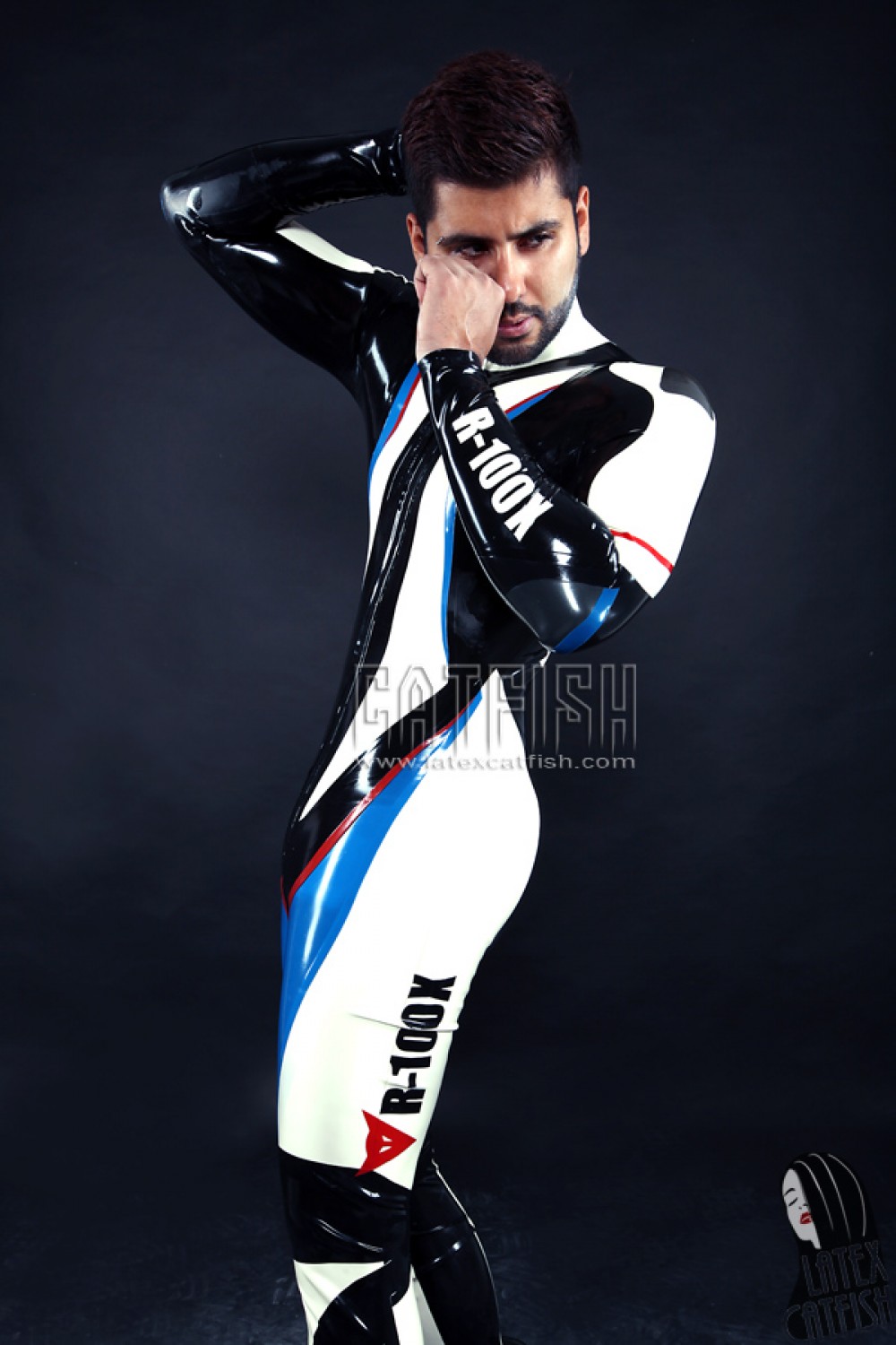 Men's R-100X Branded Latex Biker Catsuit Version 2 Men's R-100X Branded Latex Biker Catsuit Version 2