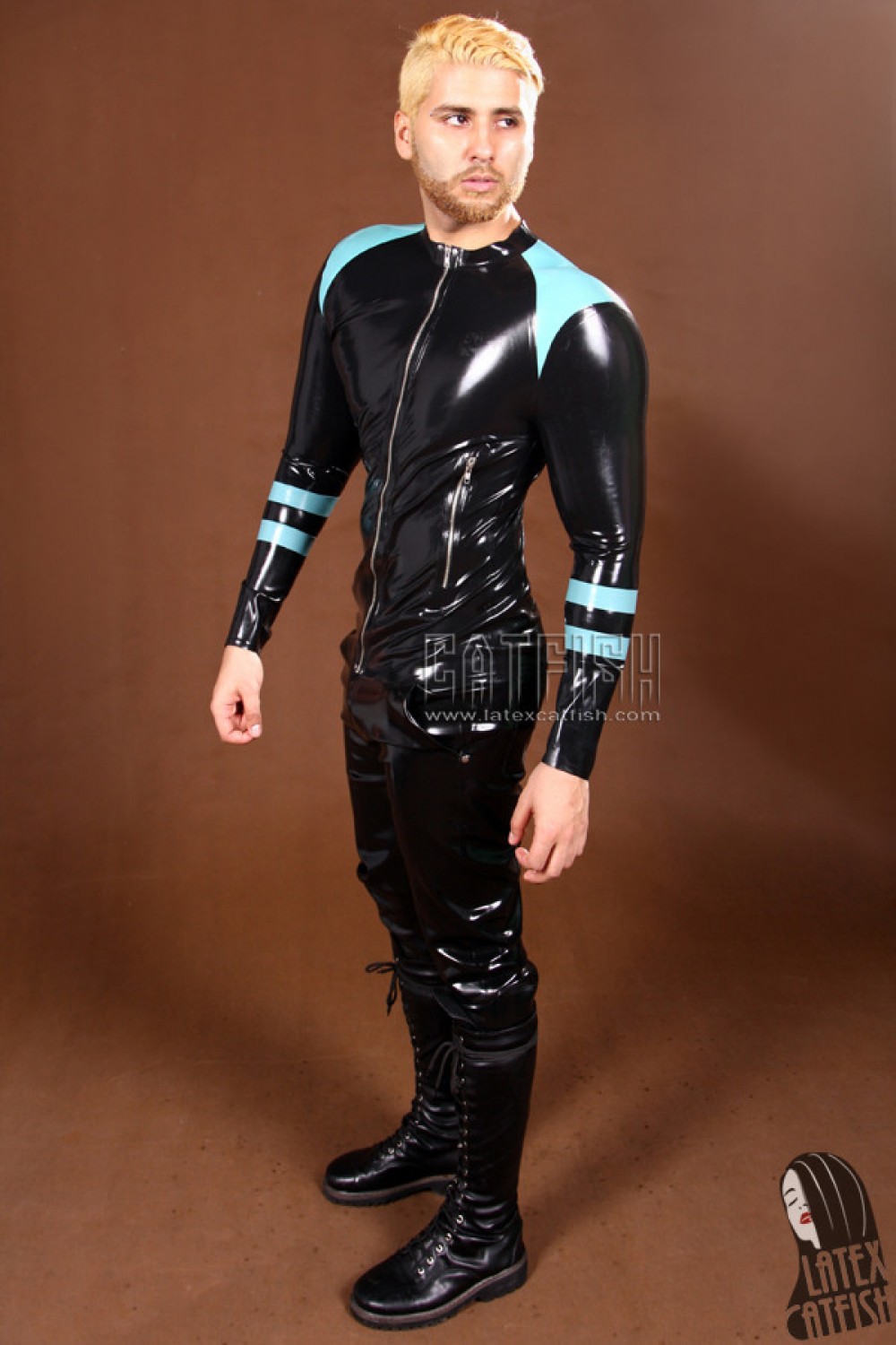 Men's Collarless Zipped Long-sleeved Latex Jacket Men's Collarless Zipped Long-sleeved Latex Jacket