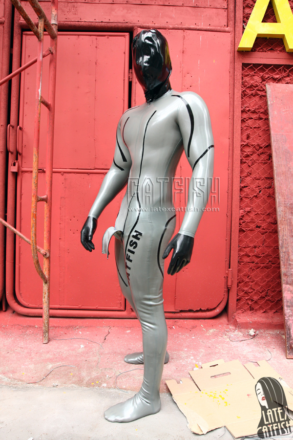 Men's Catfish Branded Latex Gimp Catsuit