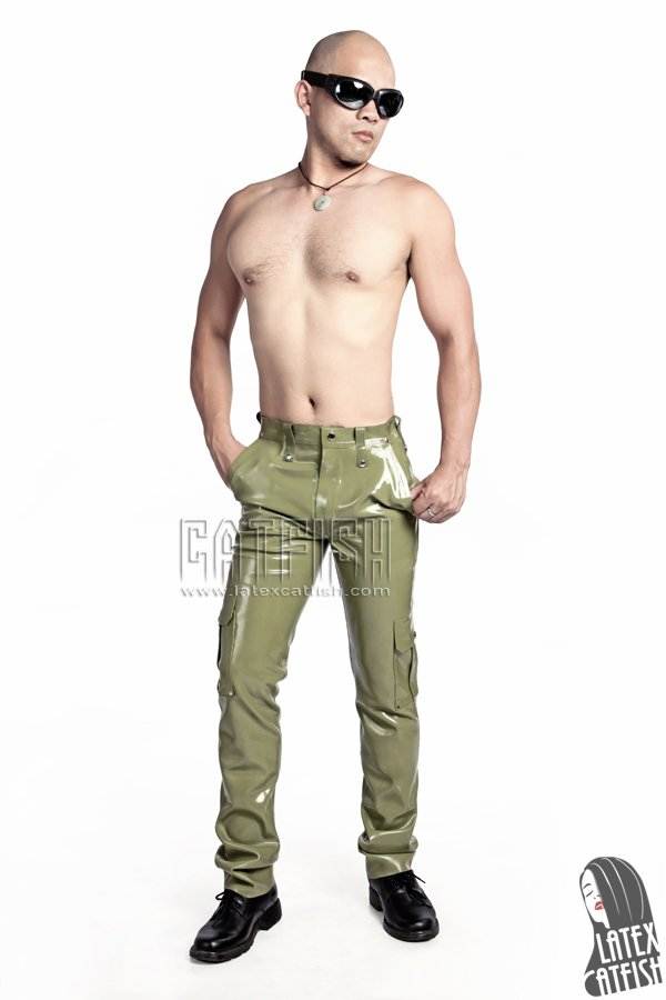 Men's High-Waisted Latex Cargo Pants