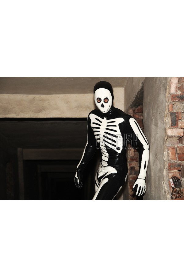 Men's 'Scary Skeleton' Total Body Latex Catsuit