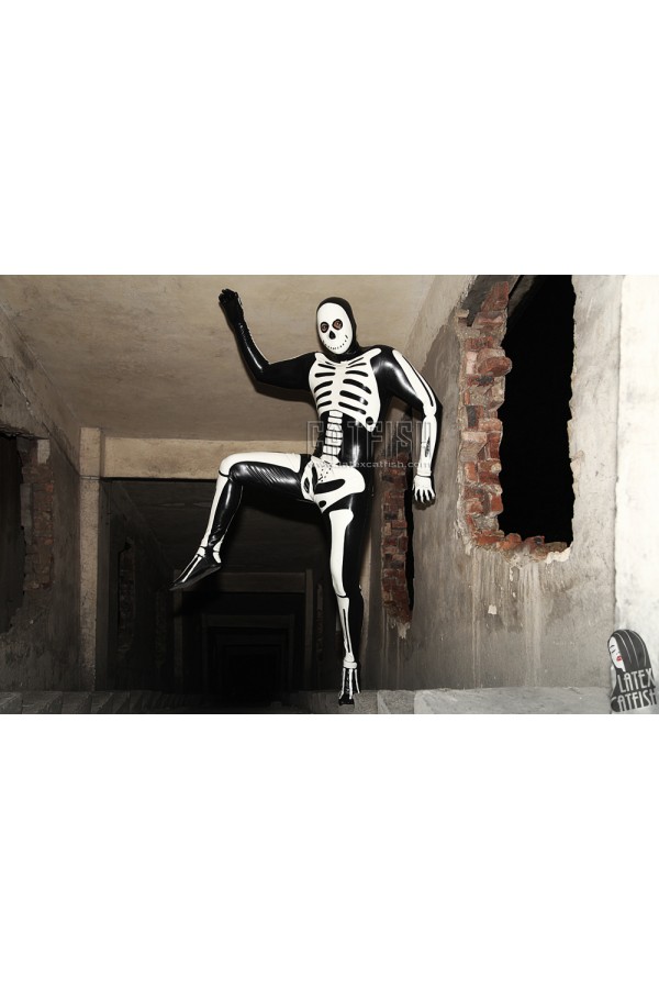 Men's 'Scary Skeleton' Total Body Latex Catsuit