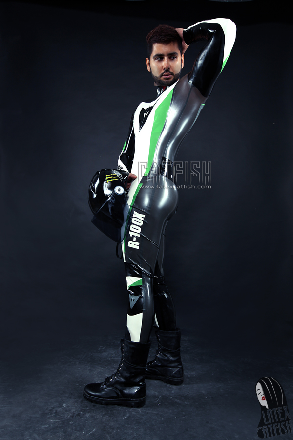 Men's 'R-100X' Branding MotoGP Biker Latex Catsuit Model E