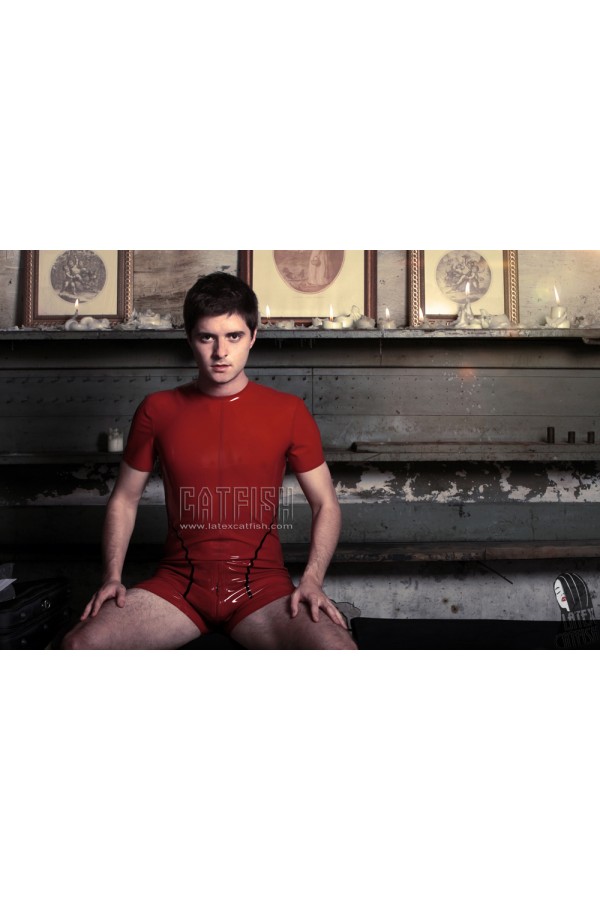 Men's Short-Leg and Short-Sleeve Latex Playsuit