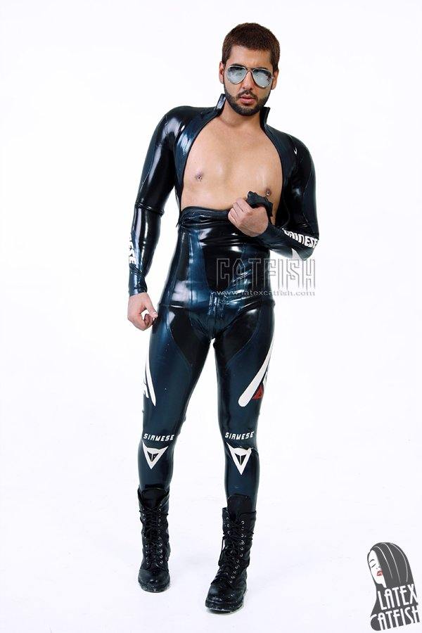 Men's 'Stylish Biker' Brand Name T-Age Latex Biker Catsuit