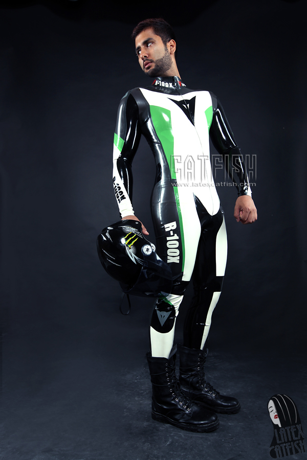 Men's 'R-100X' Branding MotoGP Biker Latex Catsuit Model E