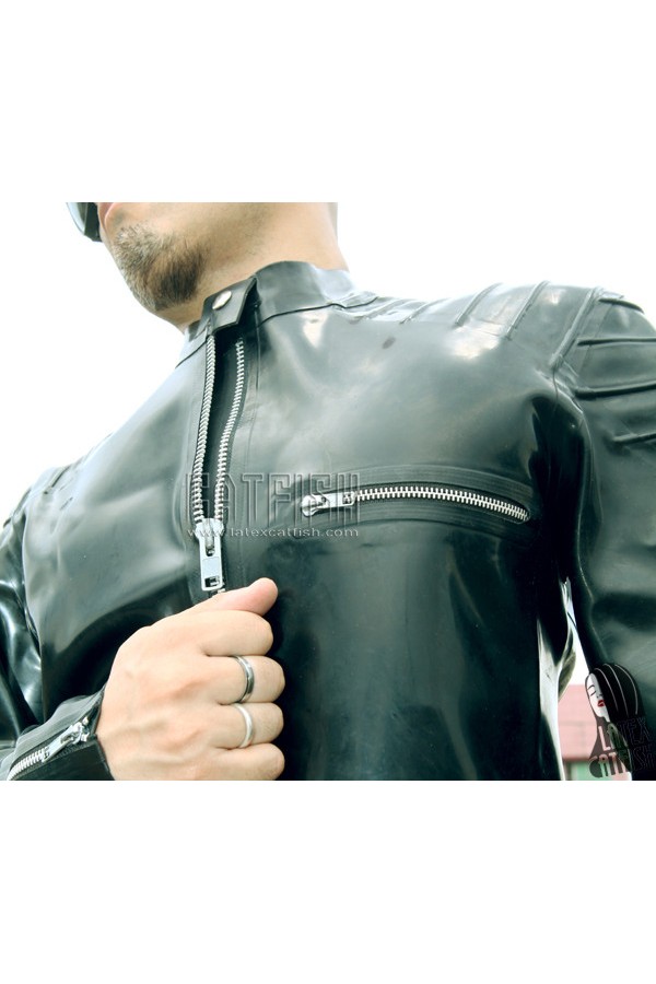 Men's Zip-Front Latex Biker Jacket