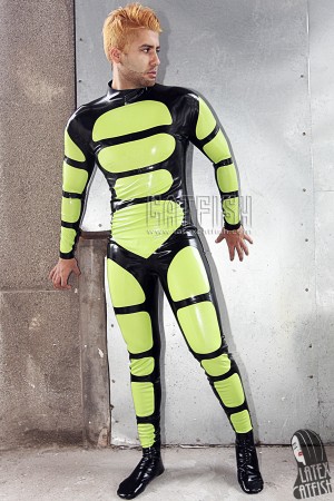 Men's 'Straposis' Back Zipper Latex Catsuit With Feet