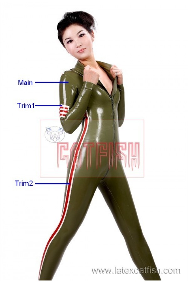 'Camouflaged Conspirator' Latex Striped Catsuit