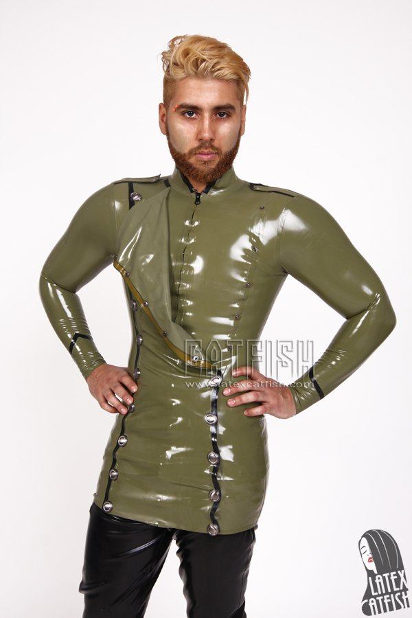 Men's Long 'Military' Latex Double-Breasted Tunic Coat