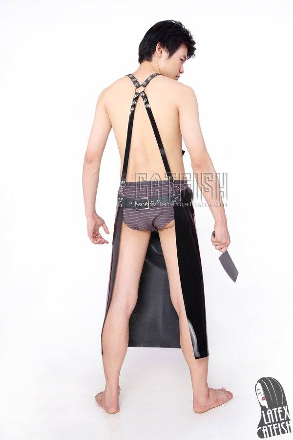 Men's Long Latex Apron with Harness Straps