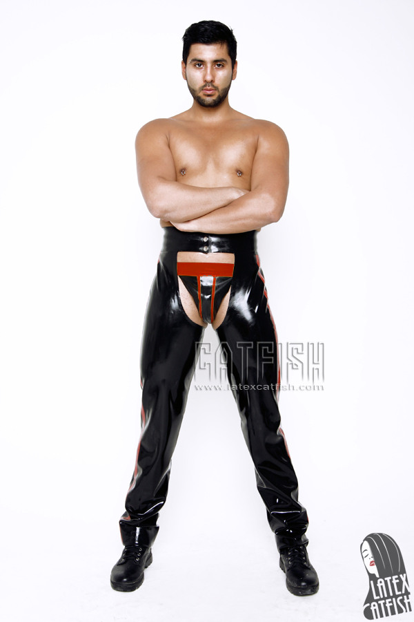 Men's High-Waisted Latex Striped-Leg Chaps