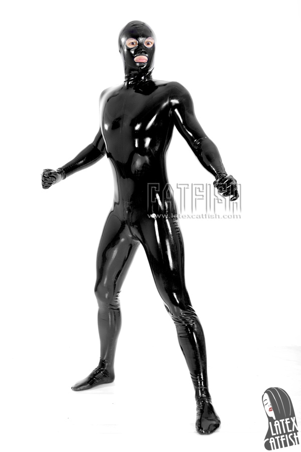 Men's '3-Way T-Shape' Back Zipper Hooded Latex Catsuit