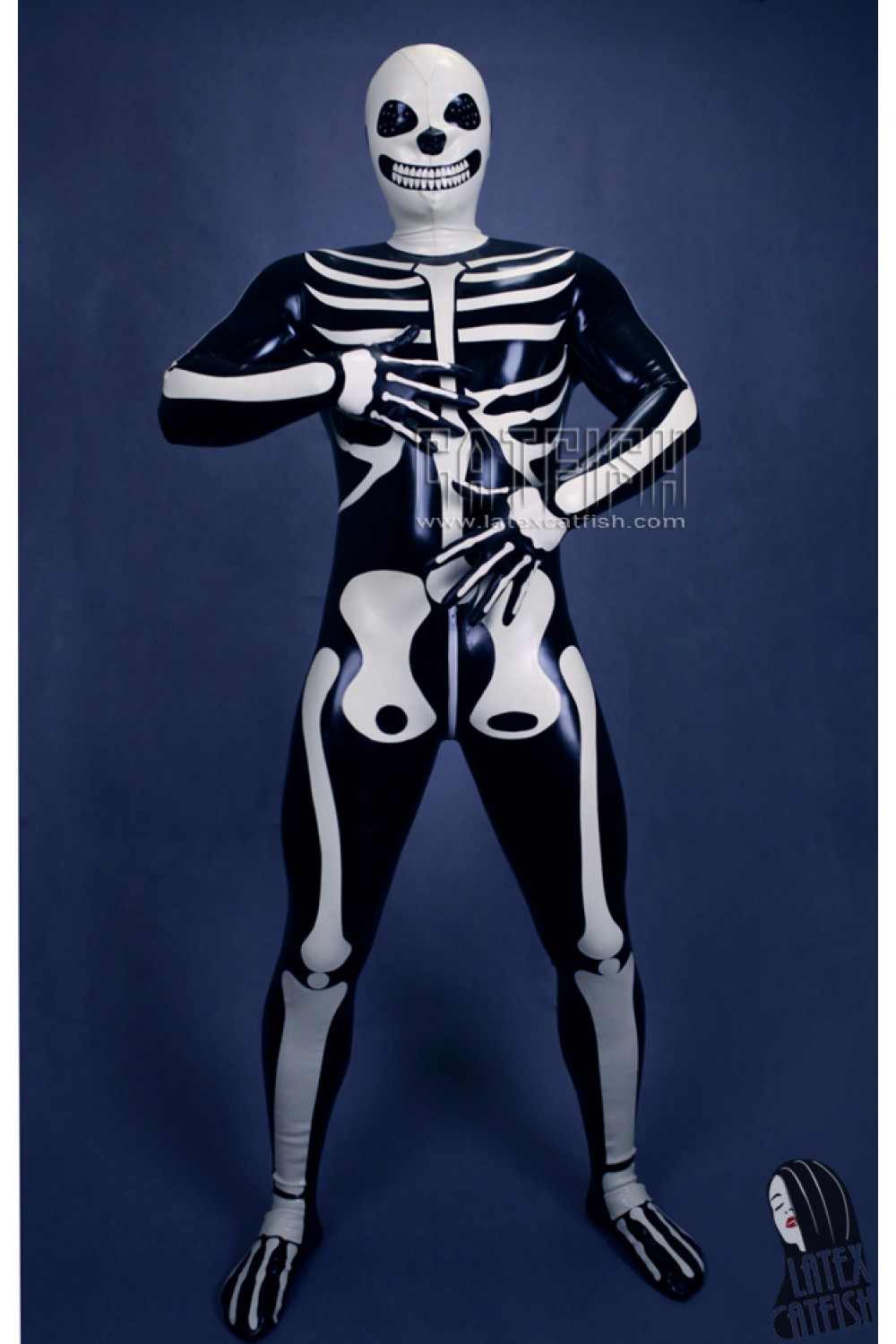 Men's 'Halloween Fright' Skeleton Design Latex Catsuit Men's 'Halloween Fright' Skeleton Design Latex Catsuit