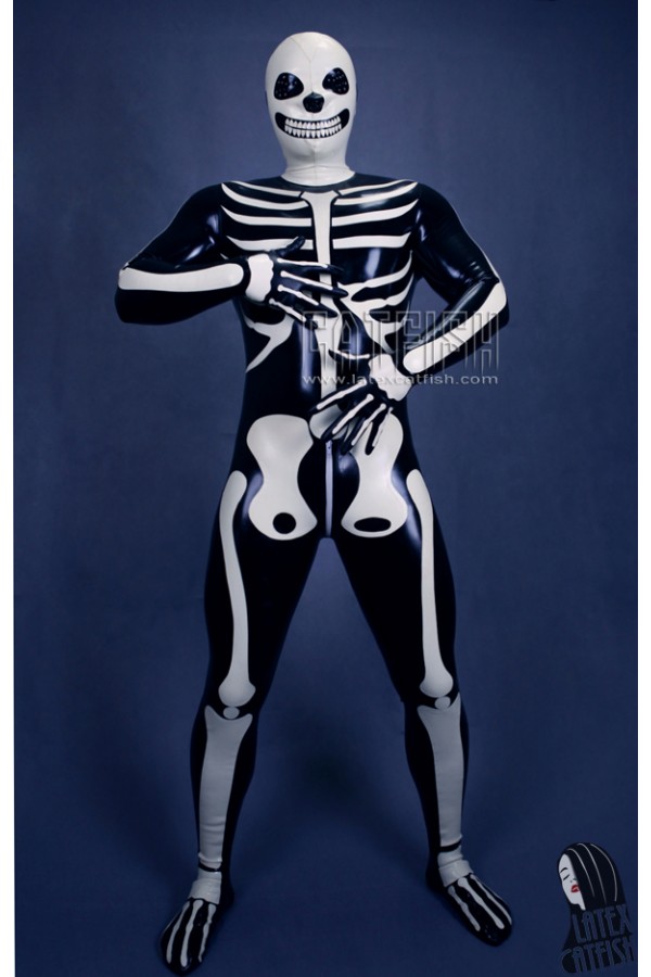 Men's 'Halloween Fright' Skeleton Design Latex Catsuit