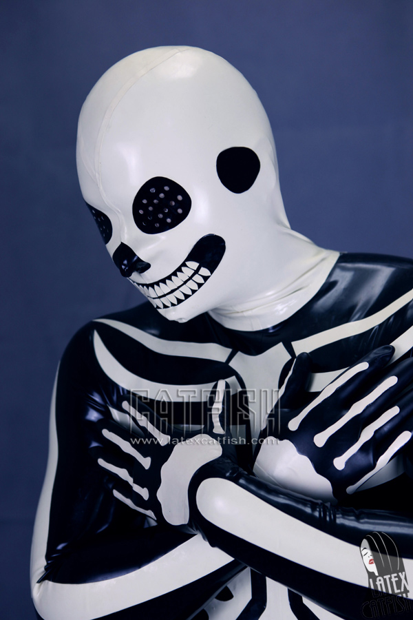 Men's 'Halloween Fright' Skeleton Design Latex Catsuit