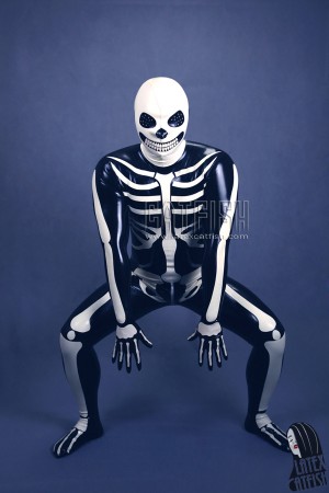 Men's 'Halloween Fright' Skeleton Design Latex Catsuit