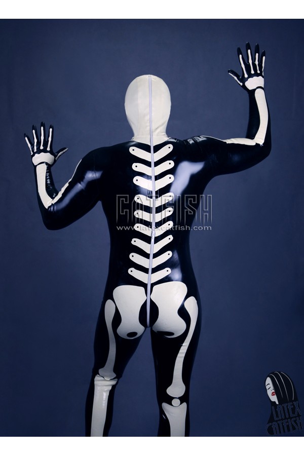 Men's 'Halloween Fright' Skeleton Design Latex Catsuit