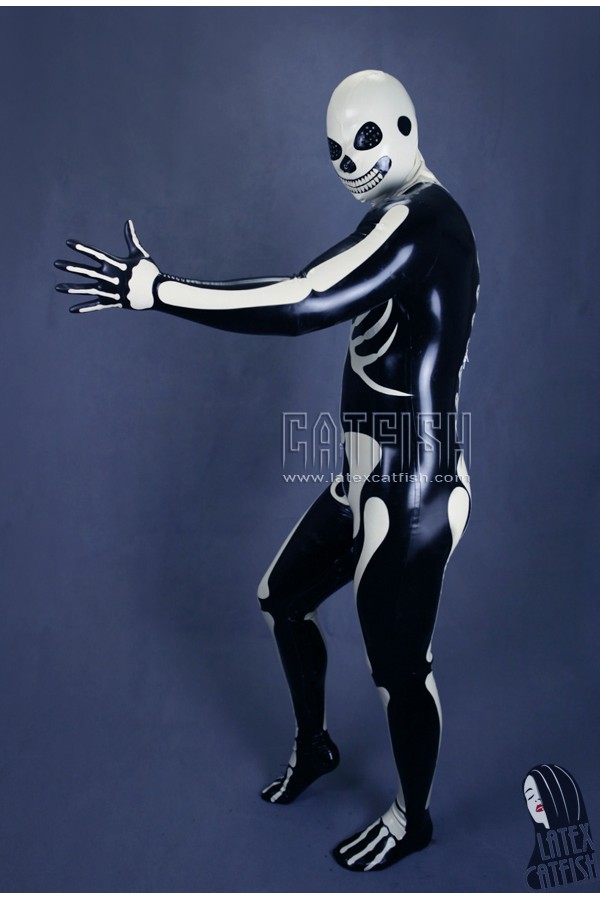 Men's 'Halloween Fright' Skeleton Design Latex Catsuit