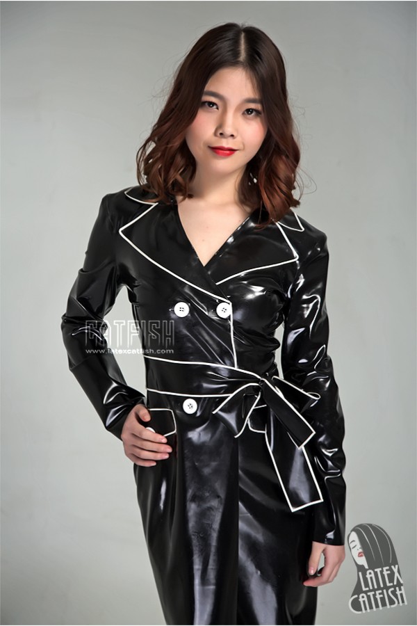 'Cop-Out' Latex Double-Breasted Knee-Length Coat