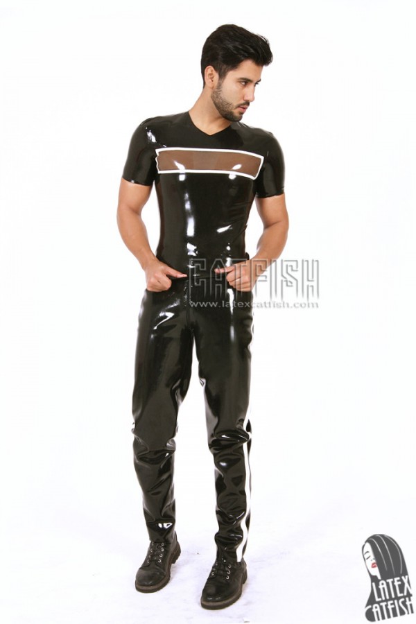 Men's Side-Striped Latex Jeans