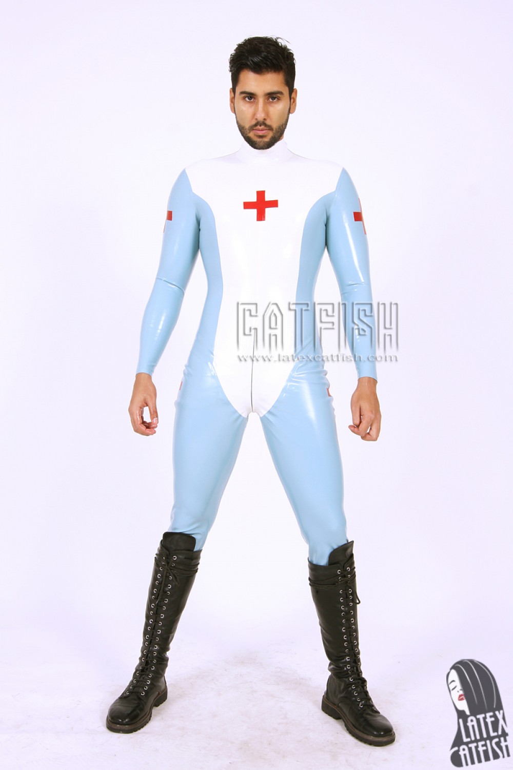 Men's 'Medic Look' Neck Entry Latex Catsuit Men's 'Medic Look' Neck Entry Latex Catsuit