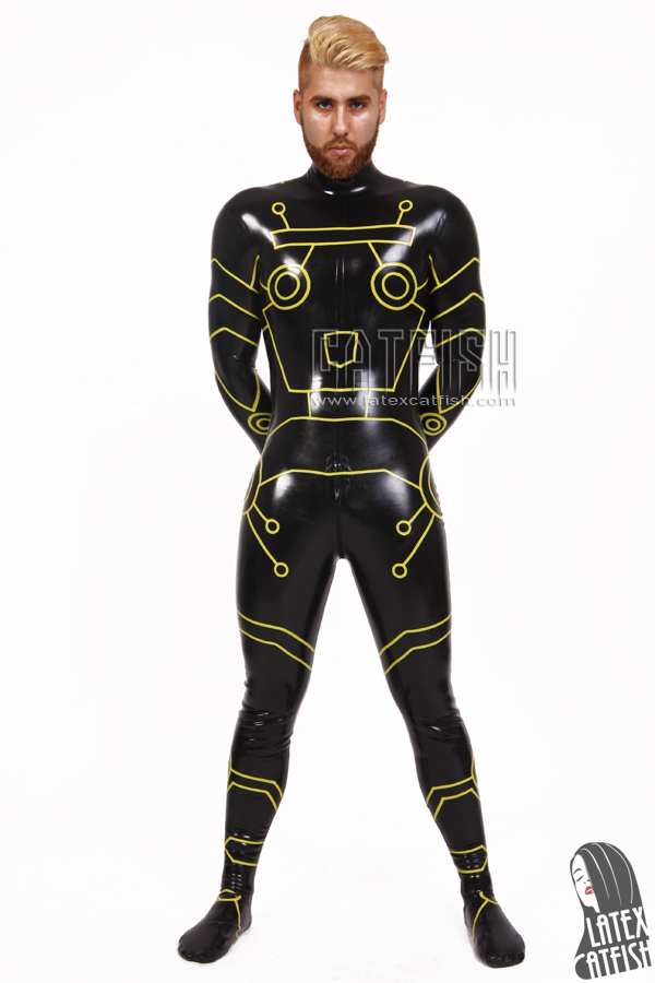 Men's 'Robotico' Back Zipper Latex Catsuit With Feet