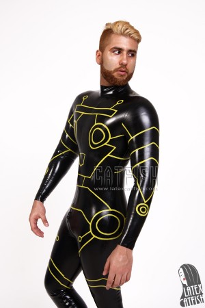 Men's 'Robotico' Back Zipper Latex Catsuit With Feet