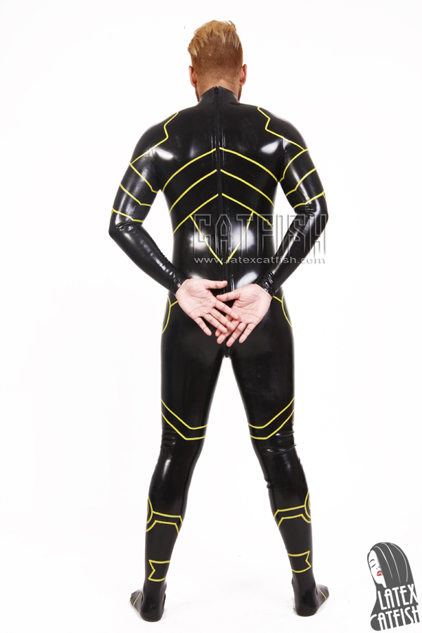 Men's 'Robotico' Back Zipper Latex Catsuit With Feet