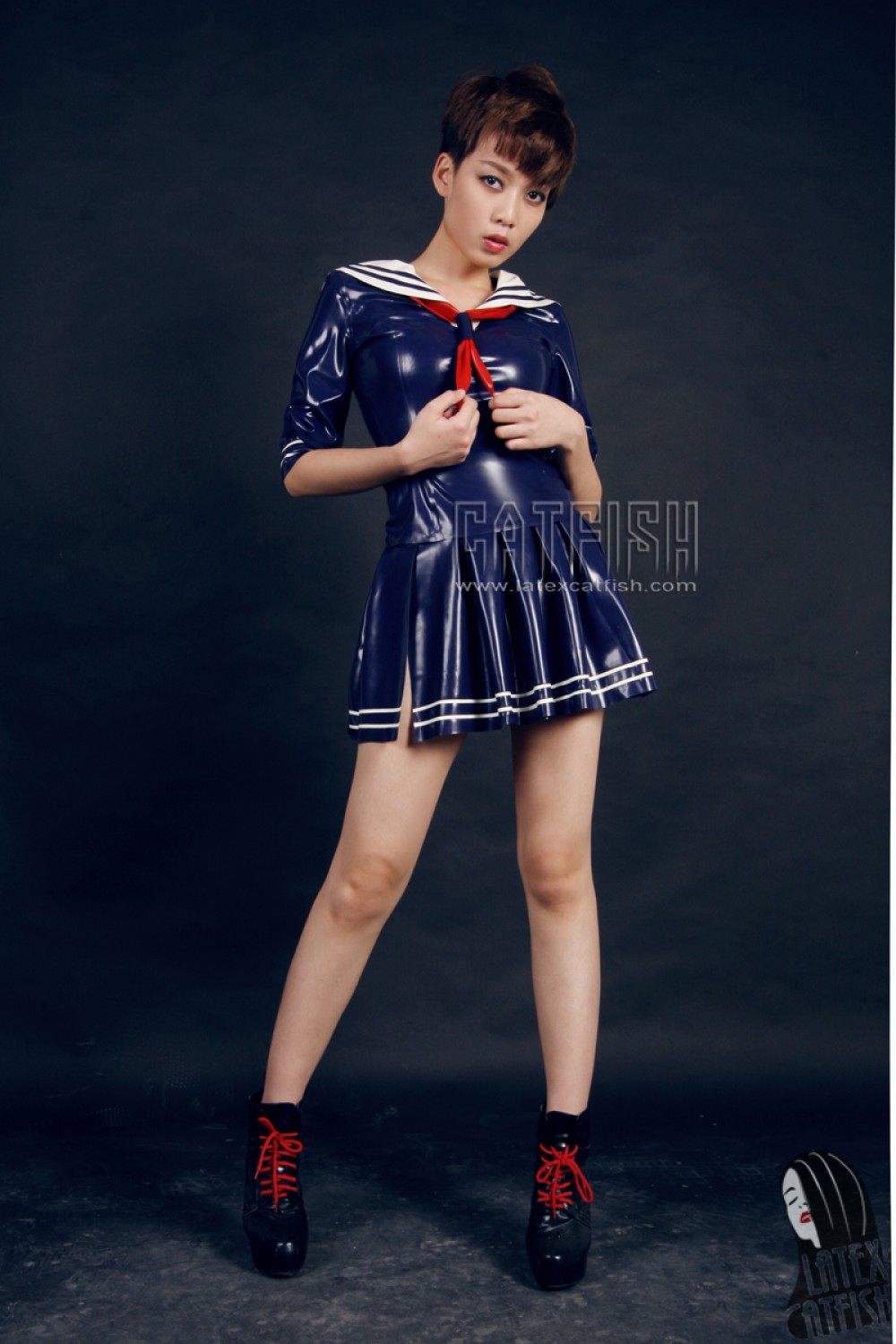 'Sailor Sailor' Latex Mini-Length Uniform Skirt 'Sailor Sailor' Latex Mini-Length Uniform Skirt