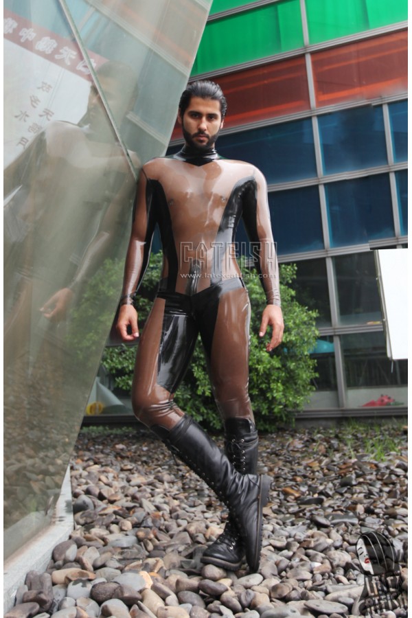 Men's 'Dual Tones' Transparent Latex Catsuit